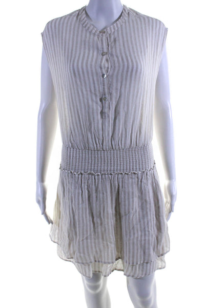 Rails Womens Beige Linen Striped Crew Neck Short Sleeve Fit & Flare Dress Size S