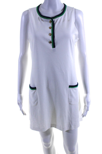 Club & Court Womens White Multi Striped Henley Neck Sleeveless Tank Dress Size S