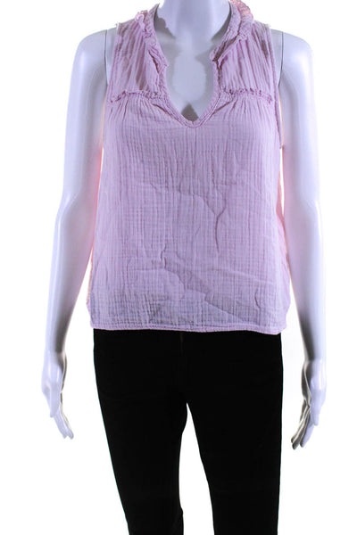 Xirena Womens Pink Cotton Textured V-Neck Ruffle Sleeveless Blouse Top Size S