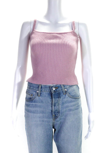 ASTR Womens Ribbed Textured Cropped Pullover Tank Top Cardigan Set Pink Size XS