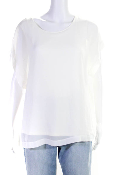 Vince Womens Chiffon Short Sleeve Boat Neck Layered Blouse Top White Size S