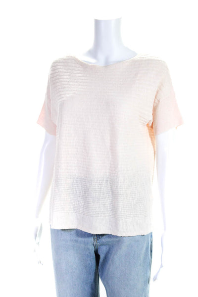 Eileen Fisher Womens Textured Knit Short Sleeve Boat Neck Top Light Pink Size S