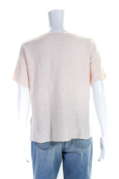 Eileen Fisher Womens Textured Knit Short Sleeve Boat Neck Top Light Pink Size S