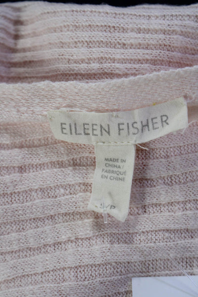 Eileen Fisher Womens Textured Knit Short Sleeve Boat Neck Top Light Pink Size S