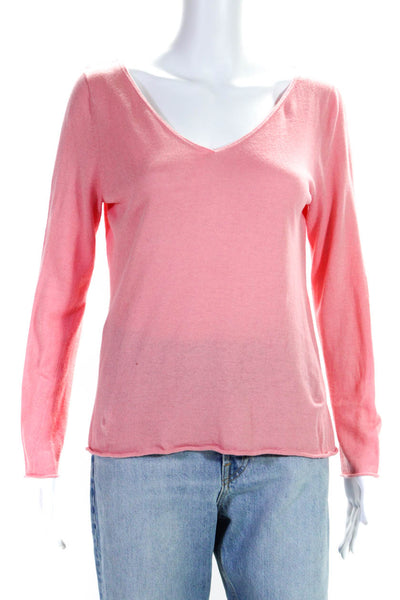 Eileen Fisher Womens Long Sleeve V-Neck Tight-Knit Shirt Top Pink Size PM