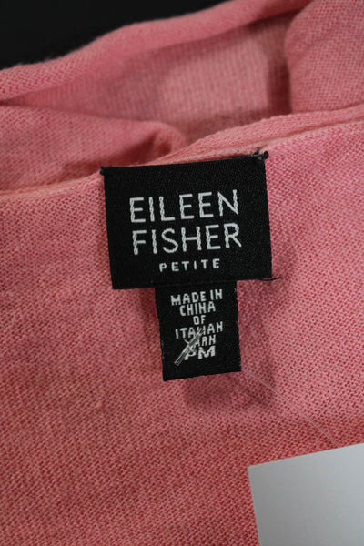 Eileen Fisher Womens Long Sleeve V-Neck Tight-Knit Shirt Top Pink Size PM