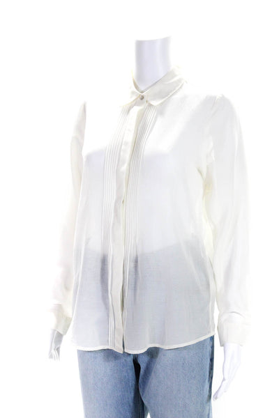 J Jill Womens Cotton Silk Long Sleeve Pleated Front Button Up Top White Size S