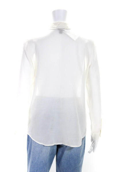 J Jill Womens Cotton Silk Long Sleeve Pleated Front Button Up Top White Size S