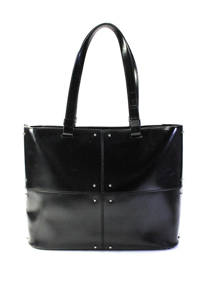 Tods Womens Smooth Leather Studded Top Handle Shoulder Bag Tote Handbag Black