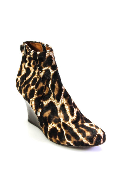 Lanvin Womens Leopard Print Pony Hair Wedge Ankle Boots Brown Size 39 9