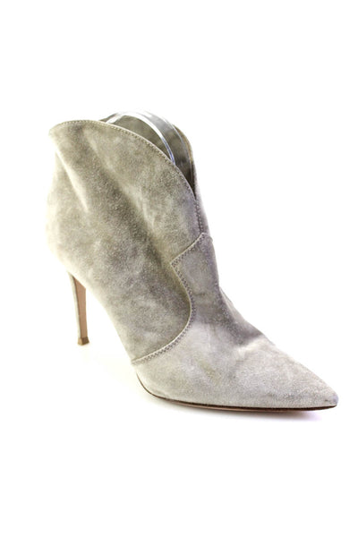 Gianvito Rossi Womens Point Toe Stiletto Ankle Boots Gray Suede Size 39.5 9.5