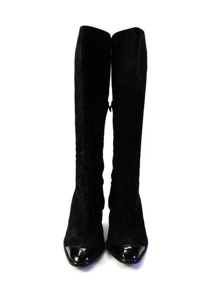 Tods Womens Spazzolatto Leather Trim Knee High Boots Black Suede Sized 8.5