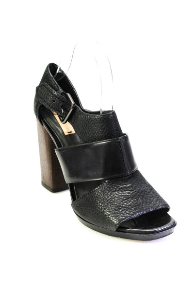 Reed Krakoff Womens Wooden Block Heel Crossover Sandals Black Leather Size 39 9