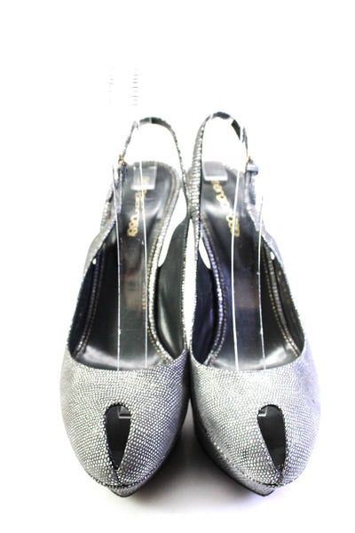 Sergio Rossi Womens Metallic Suede Peep Toe Platform Slingback Pumps Silver 39 9