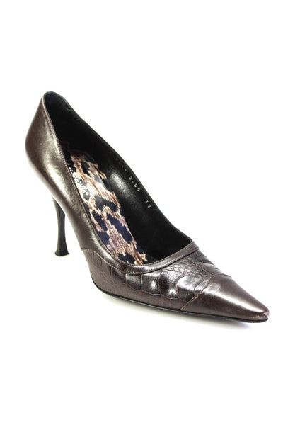 Dolce & Gabbana Womens Embossed Leather Point Toe Slip On Pumps Brown Size 39 9