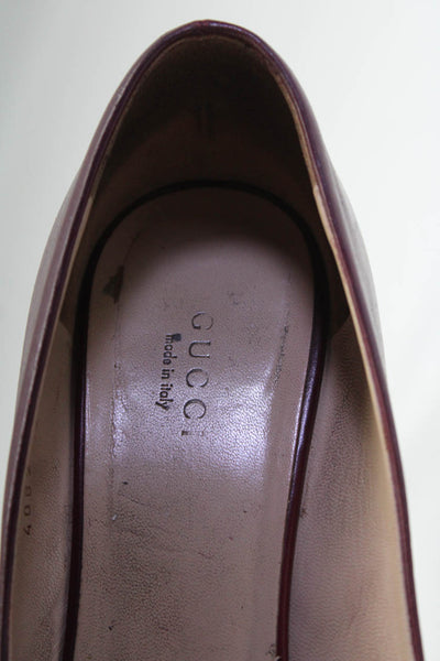 Gucci Womens Leather Peep Toe Gold Tone Horsebit Pumps Purple Size 39.5 9.5