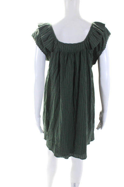 Ba&Sh Womens Cotton Striped Print Scoop Neck Ruffled Short Dress Green Size M