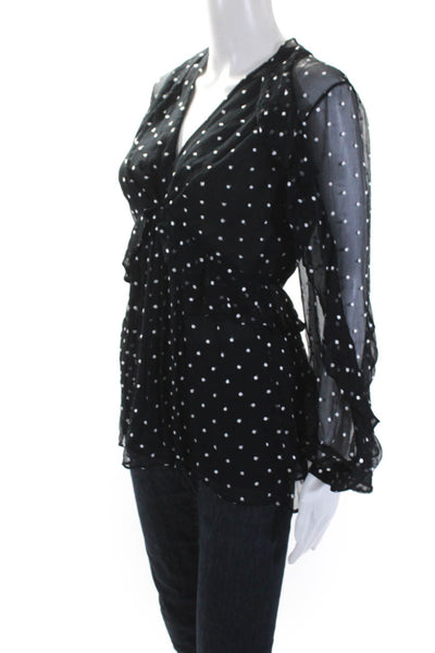 Zimmermann Womens Silk Polka Dot Texture Ruffled Long Sleeve Blouse Black Size 0