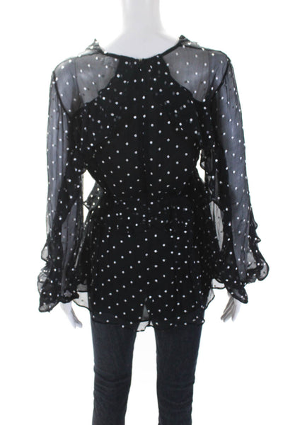 Zimmermann Womens Silk Polka Dot Texture Ruffled Long Sleeve Blouse Black Size 0