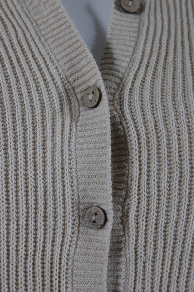 FP Beach Womens Cotton Blend Knit Collared Long Sleeve Romper Beige Size M