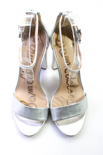 Sam Edelman Womens Metallic Leather Open Toe Ankle Strap Heels Silver Size 7.5M