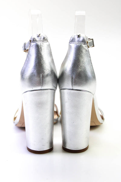 Sam Edelman Womens Metallic Leather Open Toe Ankle Strap Heels Silver Size 7.5M