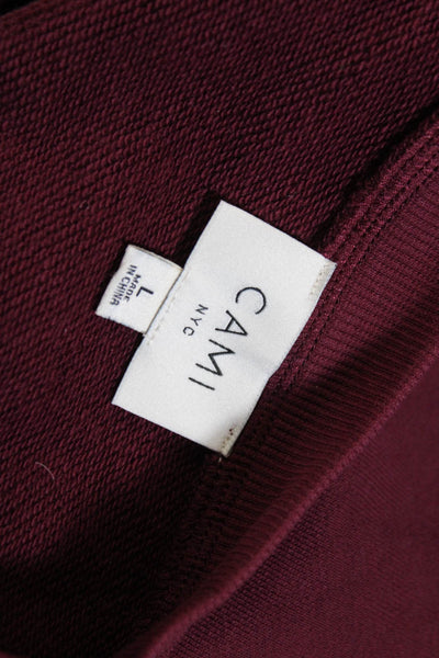 Cami NYC Womens Ruffled Crew Neck Sweatshirt Wine Red Cotton Size Large