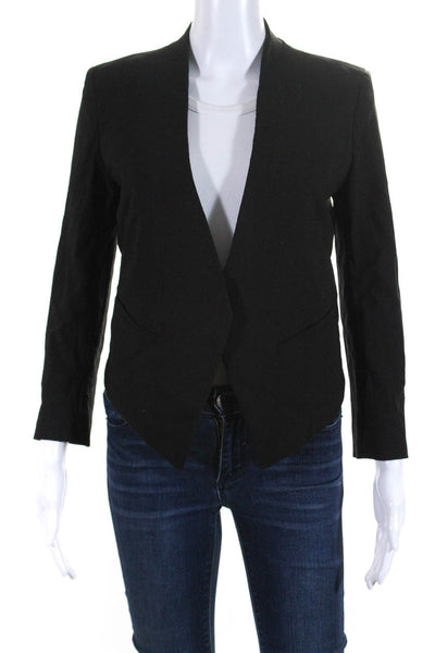 Club Monaco Womens Single Button Deep V Neck Blazer Jacket Black Wool Size 4