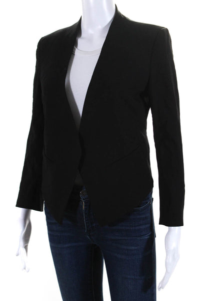 Club Monaco Womens Single Button Deep V Neck Blazer Jacket Black Wool Size 4