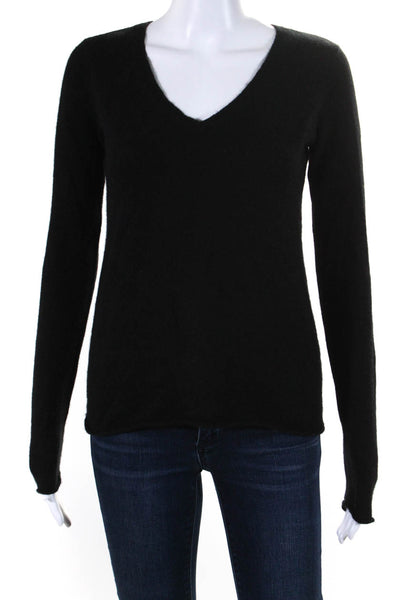 ATM Womens Long Sleeve V Neck Cashmere Sweater Black Size Medium