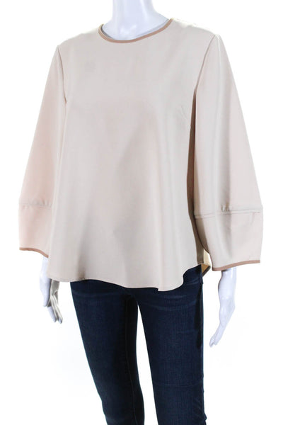 Toccin Womens 3/4 Sleeve Crew Neck Draped Oversized Top Beige Size Medium