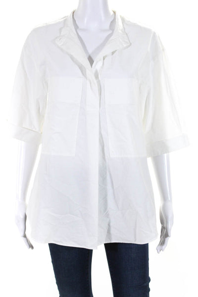 COS Womens Short Sleeves Crew Neck Button Down Shirt White Cotton Size 4