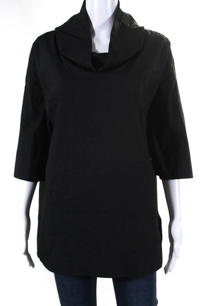 COS Womens Short Sleeves High Neck Pullover Blouse Black Cotton Size 6