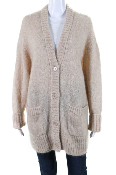 COS  Womens Mohair Button Down Long Sleeves Cardigan Sweater Beige Size Small