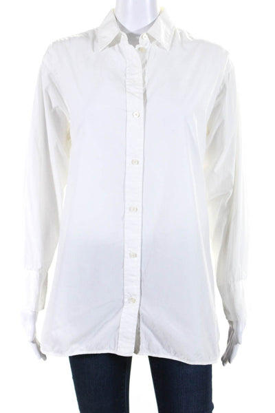 Everlane Womens Long Sleeves Crew Neck Button Down Shirt White Cotton Size 4