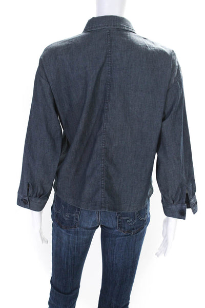 Eileen Fisher Womens Cotton Collared Button Up Blouse Top Shacket Blue Size PP