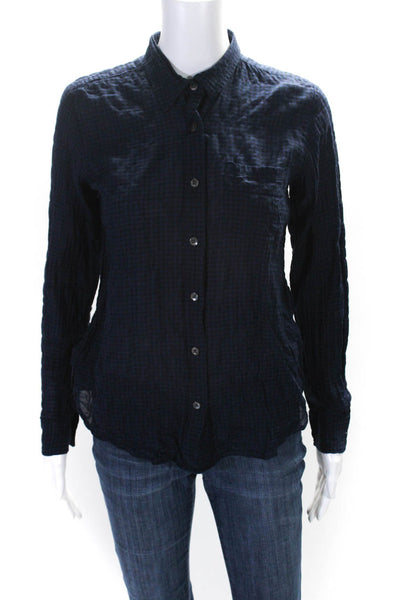 Steven Alan Womens Woven Plaid Collared Button Up Blouse Top Black Blue Size P