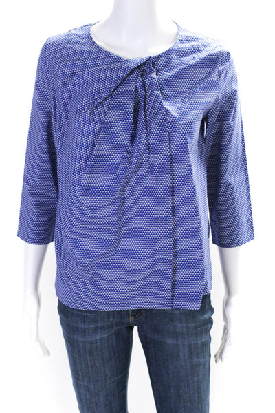 COS Womens Cotton Geometric Printed Button Up Blouse Top Blue Size 2