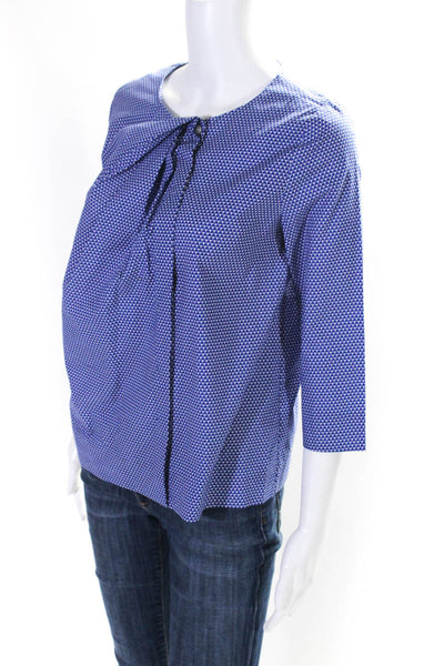 COS Womens Cotton Geometric Printed Button Up Blouse Top Blue Size 2