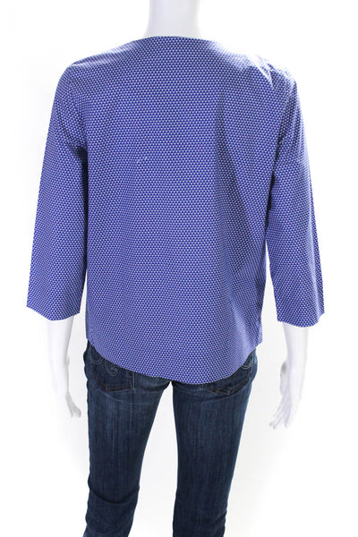 COS Womens Cotton Geometric Printed Button Up Blouse Top Blue Size 2