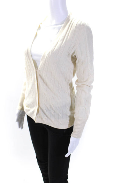 Christopher Fischer Women Cable Knit V Neck Cardigan Sweater Ecru Cashmere Small