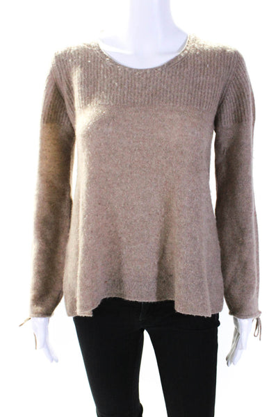 New Scotland Womens Ribbed Yoke Crew Neck Sweater Brown Cashmere Size Large