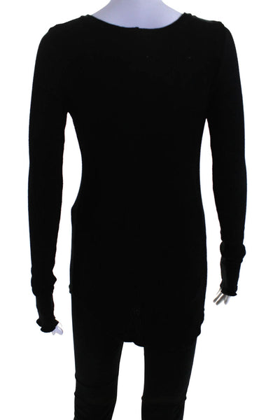 LNA Womens Ribbed Round Neck Long Sleeve Pullover Casual Top Black Size XS