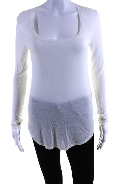 ATM Womens Scoop Neck Long Sleeve Pullover Sheer Casual T-Shirt White Size XS