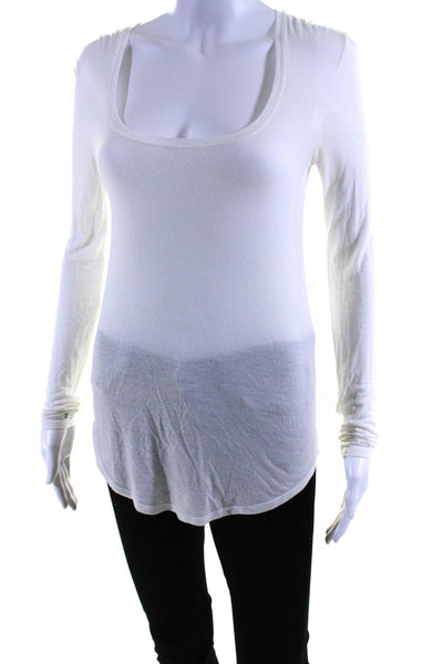 ATM Womens Scoop Neck Long Sleeve Pullover Sheer Casual T-Shirt White Size XS