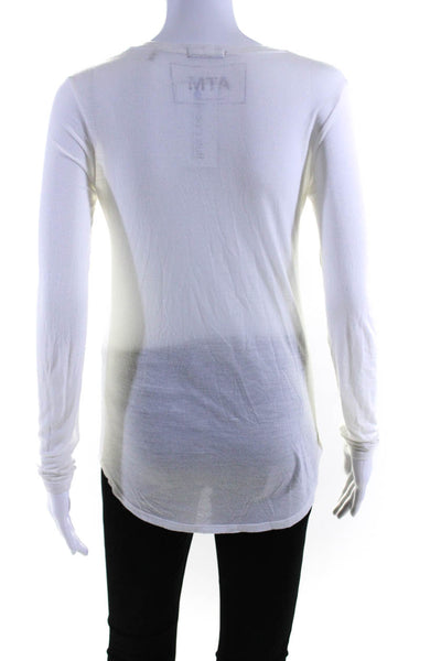 ATM Womens Scoop Neck Long Sleeve Pullover Sheer Casual T-Shirt White Size XS