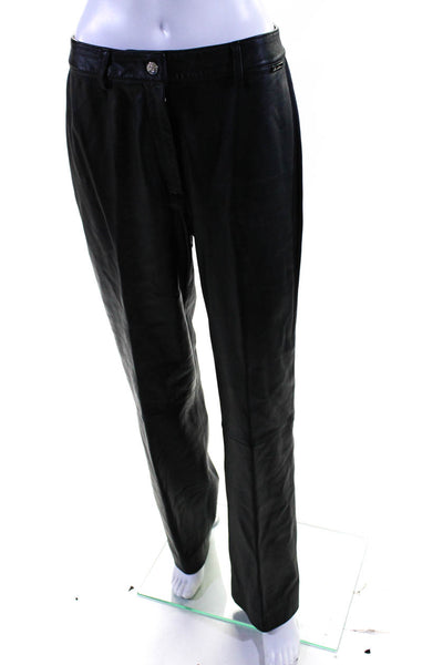 St. John Sport By Marie Gray Womens Black Leather High Rise Pants Size 10