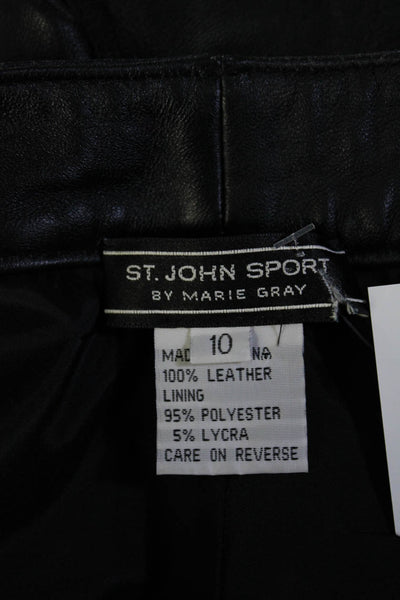 St. John Sport By Marie Gray Womens Black Leather High Rise Pants Size 10