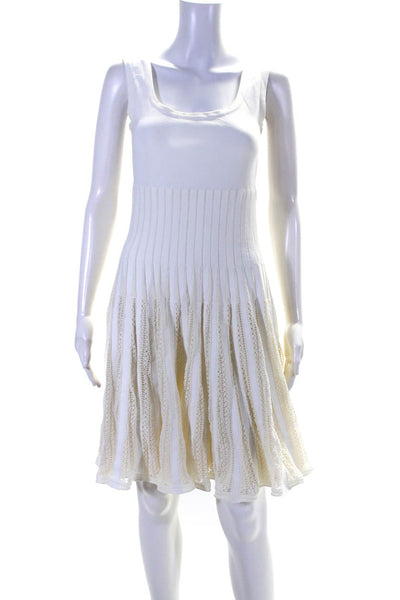 Alaia Womens Back Zip Sleeveless Scoop Neck Open Knit Dress White Size FR 42