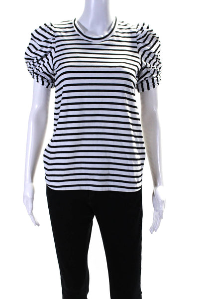 ALC Womens Short Sleeve Crew Neck Striped Tee Shirt White Black Cotton Size XS